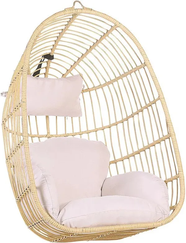 Beliani Umweltfreundliche Hängesessel aus Polyrattan CASOLI für den Innen- und Außenbereich, mit Kissen, Hängeschaukel für Entspannung