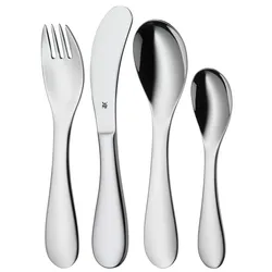 Kinderbesteck WMF "Knuddel", grau (edelstahl), 4 tlg., Cromargan Edelstahl Rostfrei 18/10, Essbesteck-Sets, ab 3 Jahren, hygienisch, säurefest