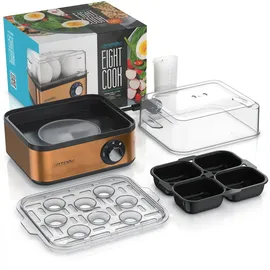 Arendo Eierkocher 8-fach, 500 W, Edelstahl, Warmhaltefunktion, Härtegrad einstellbar, für 8 +eier, Kupfer
