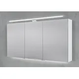 Intarbad Badezimmerspiegelschrank 3-türiger Spiegelschrank mit MULTI LED Aufbauleuchte stufenlos dimmbar (Doppelspiegeltüren, Holz-/ Lackdekore, Maße von 130 bis 160 cm wählbar, Höhe 70 cm, Glasfachböden, Magnetleiste & Kosmetikspiegel Ø 12 cm) Vormontierte Lieferung, Floatglas, 160 kg Traglast, Made in Germany beige 140 cm x 70 cm x 13,5 cm