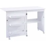 COSTWAY Regal-Schreibtisch, Nähschrank klappbar & rollbar, mit Stauraum, 118,5x40x79,5cm weiß