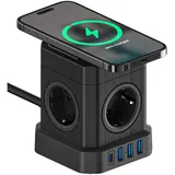 voomy Steckdosenwürfel PowerCube S6, 2m Kabel, 4x Schutzkontakt, 3x USB-A, 1x USB-C, mit Schalter