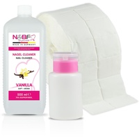NAILS FACTORY | N&BF Nagel Cleaner Set | mit Duft 500ml | Dispenser Pumpflasche Rosa 150ml | 1000 Zelletten Cellulose Pads (2 Rollen à 500 Stück) | 70% Isopropanol | für Gelnägel | Duft (Vanille)
