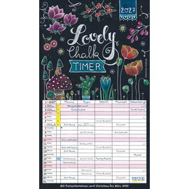 Korsch Verlag Lovely Chalk Timer 2027: Familienplaner mit 5 breiten Spalten. Typo-Art Familienkalender mit Ferienterminen, Zusatzspalte, Vorschau bis März 2027 und vielem mehr.