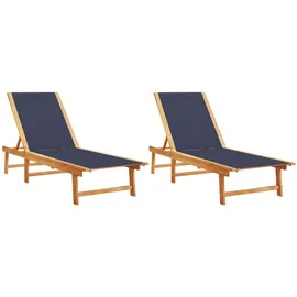 vidaXL Sonnenliegen 2 Stk. Blau Massivholz Akazie und Textilene