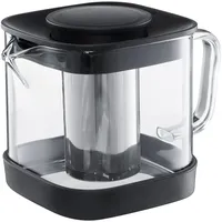 AMBITION Teekanne mit Sieb und Deckel Irene 600 ml 12 x 10 x 11,5 cm Krug Kanne Teebereiter schwarz transparent Glas Stahl Kunststoff
