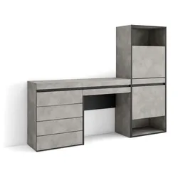 SKRAUT HOME Schuhschrank, Raumsparschrank, 187x35x145 cm, Schlafzimmer, Schminktisch, Schminktisch, Modern style, Zementgrau - 460_6