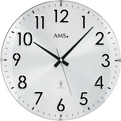 Funkwanduhr AMS "F5973", silber (silberfarben), Wanduhren, Ø 32cm, Quarzuhr,Holz,Wohnzimmer,Esszimmer,Küche,Arbeitszimmer,Büro,Flur