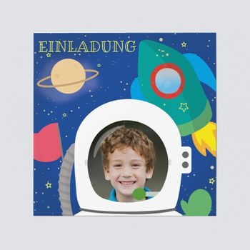 Einladungskarten Kindergeburtstag (5 Karten) selbst gestalten, Astronaut - Grün