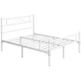 Yaheetech Metallbett, Bettrahmen mit Kopfteil Gästebett mit Lattenrost für Schlafzimmer weiß 140 cm x 200 cm