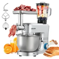Multifunktionale Küchenmaschine Elektrisch 1500 W Mit Edelstahlschüssel (6 L) & Mixbecher (1,5 L), Knetmaschine Teigmixer Mit 6+p Geschwindigkeiten & Knethaken & Schneebesen & Rührbesen