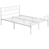 Yaheetech Metallbett Bettgestell, Bettrahmen mit Kopfteil Gästebett mit Lattenrost für Schlafzimmer weiß 140 cm x 200 cm