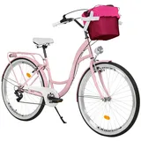 Milord Komfort Fahrrad Mit Korb Damenfahrrad, 26 Zoll, Rosa, 7 Gang Shimano - Rosa