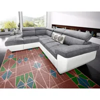 Ecksofa COTTA "Speedway L-Form" Sofas Gr. B/H/T: 262cm x 79cm x 102cm, Kunstleder SOFTLUX-Struktur, Ottomane links, ohne Bettfunktion-ohne Bettkasten-mit Kopfteilverstellung, grau (weiß/grau) mit Kopfteilverstellung, wahlweise Bettfunktion und Bettkasten