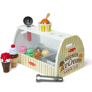 Melissa & Doug Eis Holzspielzeug ab 3 Jahre & Küchenzubehör Kinder Holz | Montessori Spielzeug ab 3 Jahre | Eisdiele für Rollenspiele mit Einkaufsladen | Kinderküche Kaufläden & Zubehör