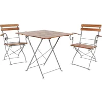Mojawo Biergarten Set Klapptisch + 2 Klappstühle mit Armlehnen Akazie 70x70cm