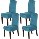 Stuhlhussen Aus Samt, Stretch-stuhlhussen Für Esszimmerstühle, 4er-set, Parson-stuhlhussen, Stuhlhussen, Esszimmer-schonbezüge, Waschbarer Dicker Samtstoff, Pfauenblau