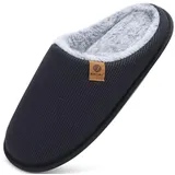 ONCAI Hausschuhe Herren Rückstellschaum Memory Foam Herren Pantoffeln und Mann Haus Schuhe mit Kunstpelz Futter und Indoor Outdoor Gummisohlen Plüsch Schwarz Größe 47 EU - 47 EU