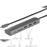 Renkforce 3 Port USB 3.2 Gen 1-Hub (USB 3.0) mit eingebautem SD-Kartenleser, mit Aluminiumgehäuse Silber