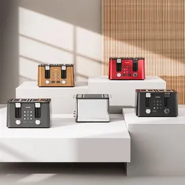 Arendo Toaster 4 kurze Schlitze, für 4 Scheiben, 1750 W, Toaster, Rot