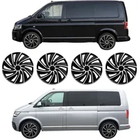 Radkappen 17 Zoll kompatibel mit VW T5 VW T6 VW T6.1 Stahlfelgen Radzierblenden gewölbt in Schwarz-Silber-Matt 4er-Satz Radblenden Zierkappen - Schwarz/Silber