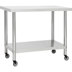 DELUKE® Edelstahl Arbeitstisch mit Rollen BEWO 80x60x85cm, Edelstahl Gastro-Tischwagen Arbeitsfläche Gastro-Küchentisch Servierwagen mobil