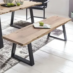 FineBuy Baumstamm Esszimmerbank 160 cm Baumkante Massivholz Essbank Holzbank