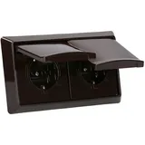 Busch-Jaeger Allwetter 44 Set: 2x SCHUKO Steckdose mit Klappdeckel 20 EUGK-31-101 IP 44 + 2-fach Rahmen 2102-31, Braun UP