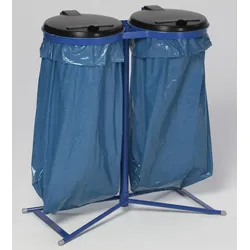 PROREGAL Robuster Doppel-Abfallsammler mit Kunststoff-Deckel | Stationär | 2x 120 Liter, HxBxT 98x85x48cm | Stahl | Blau-Schwarz | Mülleimer
