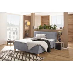 Boxbett HOME AFFAIRE "Lonrai", grau, B:188cm L:227cm, Komplettbetten, in H2,H3 & H4 und XXL - Überlänge 220cm wählbar, inkl. Topper