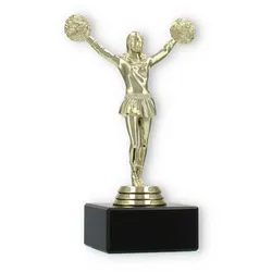 Pokal Kunststofffigur Cheerleader Tanz gold auf schwarzem Marmorsockel 16,3cm