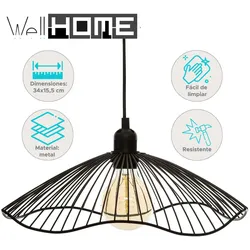 WellHome - Hängelampe Decke Metall 34 cm E27 Fassungsvermögen