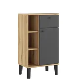 Home Affaire Midischrank Oslo, Badschrank mit Knopfgriff, Schrank im skandinavischen Design in der Türfarbe Weiß oder Grau verfügbar, ausreichend Stauraum braun|grau