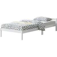 [en.casa] Holzbett Nakkila 90x200 cm Einzelbett mit Kopfteil Jugendbett Gästebett Kiefernholz Weiß