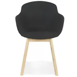 Armlehnstuhl Holz mit Stoffbezug  Esszimmerstuhl Beige Schwarz mit Komfort  Polsterstuhl mit Rückenlehne  Klassisch Modern  Kadima Design