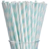 VITEVER 100 Stück Hellblau-Weiß Gestreifte Papierstrohhalme, Dauerhaft Recycling Trinkhalme Papier für Weihnachten, Geburtstag, Neujahr, Party-Deko-Zubehör
