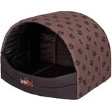 millybo Hundehütte Hundehöhle Hundebett Hundehaus S-XL (R3 (55 x 43 cm), Hellbraun mit Muster (Pfötchen))