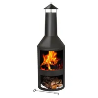 BBQ Collection Terrassenofen mit Schornstein Feuerstelle 44,5 x 44,5 x 134 cm - Gartenkamin für Brennholz - Gartenofen mit Funkenschutz und Holzab...