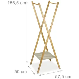 Relaxdays Kleiderständer aus Bambus HBT: 155,5 x 50 x 57,5 cm Garderobenständer mit praktischer Schuhablage platzsparend klappbar als Wäscheständer und Garderobe mit 2 Kleiderstangen aus Holz, natur