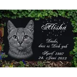 GRANIT Grabstein Tiergrabstein Gedenkstein Katze-G07 - FOTO GRAVUR - 30x20 cm