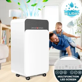 Vendomnia Luftentfeuchter - 16L/Tag, 2L Behälter, bis 30 m2, elektrisch, LED Display, Timer, Wäschetrocknung, Auto-Modus - Raument