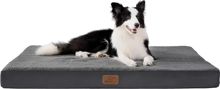 Bedsure Noppenschaum-Hundeboxbett für kleine, mittelgroße und große Hunde, wirbelsäulenstützend, ComfortNurle-Liegefläche, 90 x 70 cm, Höhe 8 cm, Grau, maschinenwaschbar