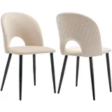 Merax Esszimmerstuhl (2 St), 2er Set Polsterstuhl Wohnzimmerstuhl Samt, Metallbeine, Beige