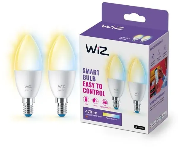 Tunable C37 E14 Smart Candle Bulb 2-pack - Dimmable warm-to-cold White LED