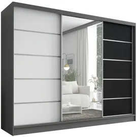 mebloland Schwebetürenschrank Aurelia 1 , 3-türig Schrank 200 cm mit Spiegel - schwarz / weiß