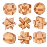 Holzsammlung 9 Stück Knobelspiele Holz, Geschicklichkeitsspiel Holz, Logikspiele IQ Spiele Geduldspiel Knobelspiele, 3D Mini Puzzle Denkspiele Spielzeug Geschenk Set für Erwachsene & Kinder, 4.5cm