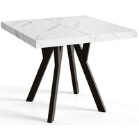Quadratischer Esszimmertisch RICO, ausziehbarer Tisch, Größe: 100-200X100X77 cm, Wohnzimmertisch Farbe: MARMUR, mit Holzbeinen in Farbe Schwarz