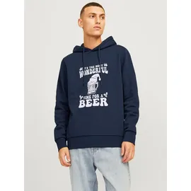 JACK & JONES Kapuzensweatshirt JJXMAS ONE COLOR FUNNY SWEAT HOOD blau L (52)