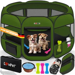LOVPET® Welpenlaufstall Tierlaufstall Faltbar für Kleintiere Hunde, Katzen Inkl. Hundenapf Hundelaufstall Freigehege Oxfordgewebe Pop-up System Indoor & Outdoor