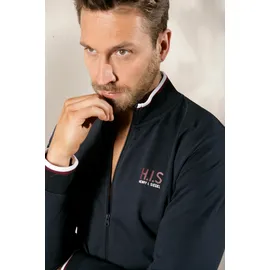 H.I.S. H.I.S Sweatjacke in navy, | Gr. 52/54 (L), blau Sweatware, Obermaterial: 60% Baumwolle, 40% Polyester, unifarben, Basic, hüftbedeckend, Rundhals, Rippbündchen, Sweatjacken Zip-Hoodie, Stehkragen mit Streifen